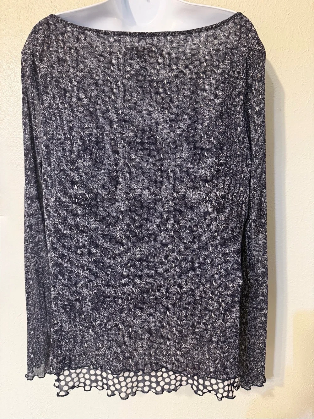 Vintage Russell Kemp Navy Blue Polka Dot Layered Mesh Lettuce Edge Trim Top XL